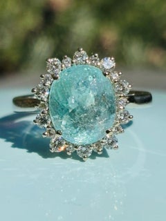 Certified Ice Blue Paraiba Tourmaline Diamond 18K White Gold Cocktail Ring