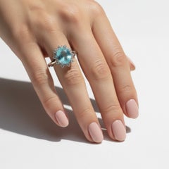 Certified Ice Blue Paraiba Tourmaline Diamond 18K White Gold Cocktail Ring