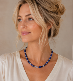 Giant Ethiopian Opal and Lapis Beaded 14K Statement Necklace
