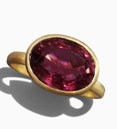 Giant Pink Tourmaline 18K Yellow Gold Stackable Cocktail Ring