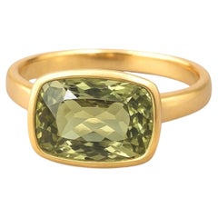 Giant Green Tourmaline 18K Yellow Gold Stackable Cocktail Ring