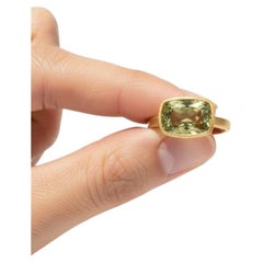 Giant Green Tourmaline 18K Yellow Gold Stackable Cocktail Ring