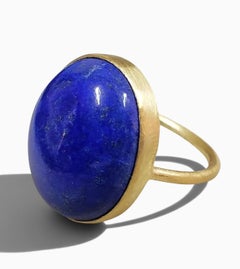 Anillo de cóctel de lapislázuli auténtico en oro amarillo de 14 quilates