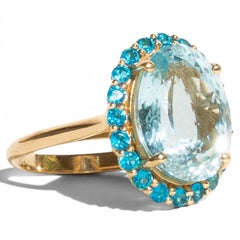 Giant Aquamarine & Apatite 14K Yellow Gold Stackable Cocktail Ring