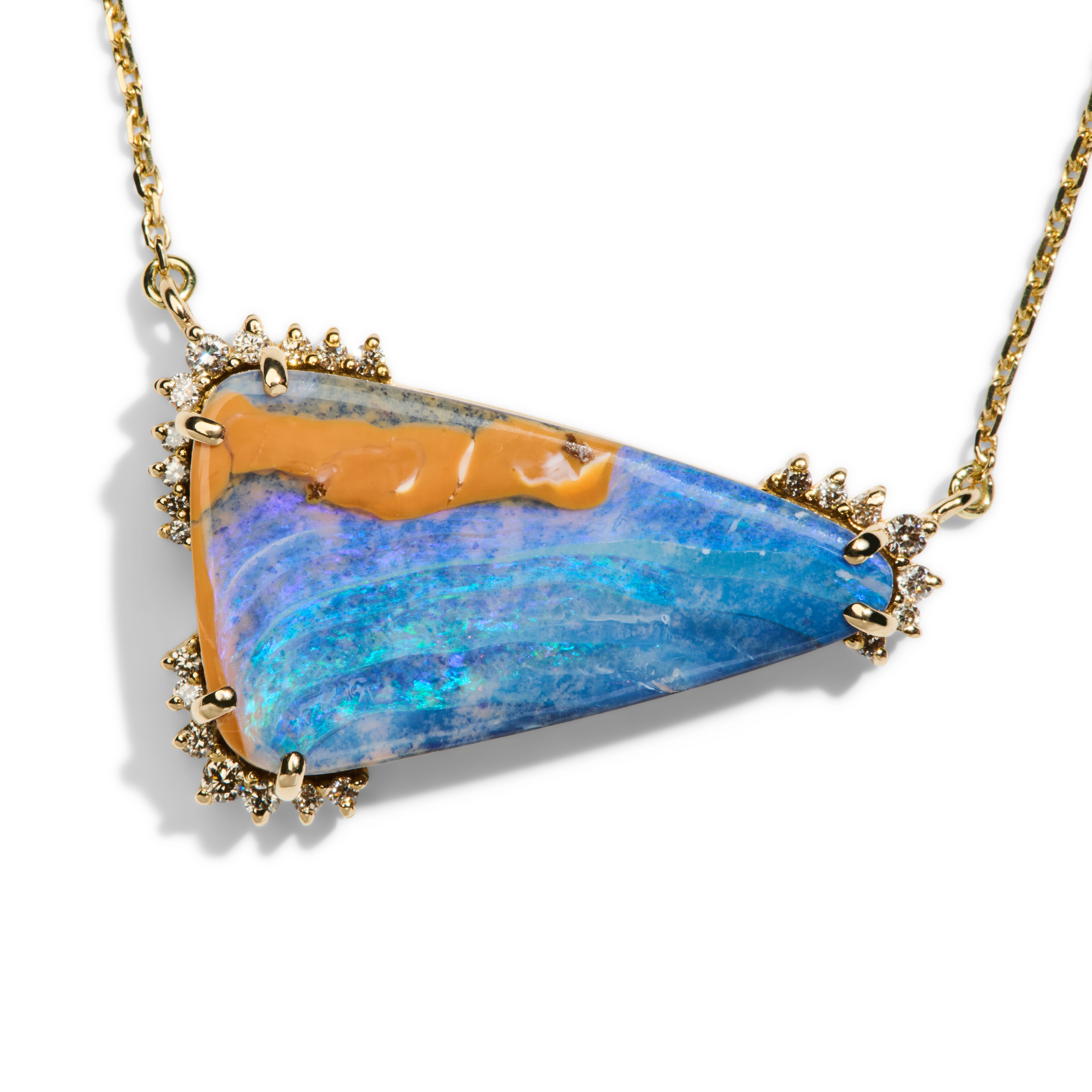 Giant Australian Boulder Opal & Diamond Pendant Necklace
