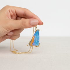 Giant Australian Boulder Opal & Diamond Pendant Necklace