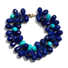 Giant Sleeping Beauty Turquoise and Lapis 14K Gold Drop Bracelet