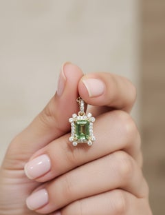 Pendentif en or jaune 14K avec tourmaline véritable et diamant