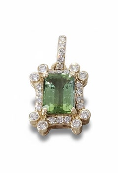 Pendentif en or jaune 14K avec tourmaline véritable et diamant