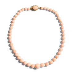 Giant Estate Pink Angel Skin Coral Necklace in 14K Yellow Gold