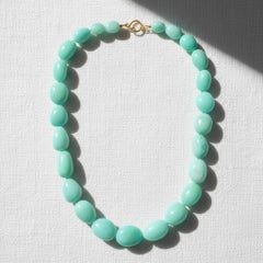 Giant Australian Mint Green Chrysoprase 18K Yellow Gold Nugget Necklace