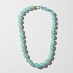 Regal Sky Blue Diamond Aquamarine Beaded Necklace in 18K Gold