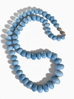Giant Denim Blue Oregon Opal Diamonds and Sapphire White Gold Necklace