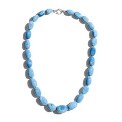 Giant Denim Blue Opal 18K White Gold Nugget Necklace