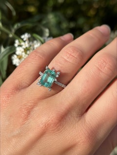 Lagoon Tourmaline 3.10ct Diamond 18K White Gold Cocktail Ring