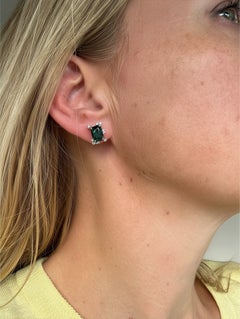 Giant 14K Gold 4.7ct Lagoon Tourmaline Diamond Earrings