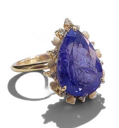 Genuine Tanzanite Statement 14K Yellow Gold Cocktail Ring