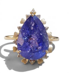 Genuine Tanzanite Statement 14K Yellow Gold Cocktail Ring