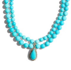 Genuine Estate Layered Sleeping Beauty Turquoise Diamond Pendant Necklace