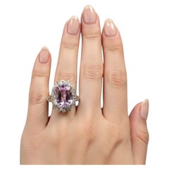 Kunzite 13ct Diamond Halo Statement Ring in White Gold