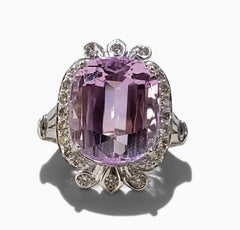 Kunzite 13ct Diamond Halo Statement Ring in White Gold
