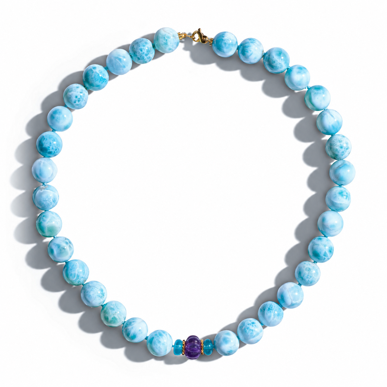 Collar de Oro Amarillo con Amatista Genuina y Larimar