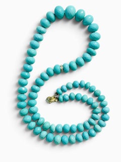 Persian Sleeping Beauty Turquoise 18K Yellow Gold Diamond Necklace