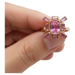 Pink Tourmaline Sunburst Ring, 3.00ct Baguette in 14K Yellow Gold