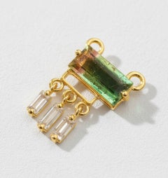 Pendentif en or jaune avec tourmaline « Baguette Watermelon » et diamants, authentique