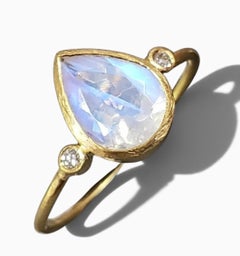 Rainbow Moonstone 18K Yellow Diamond Cocktail Ring