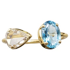 Bague « Toi Moi » en or jaune 18 carats, avec aigue-marine et diamants, pierre de naissance