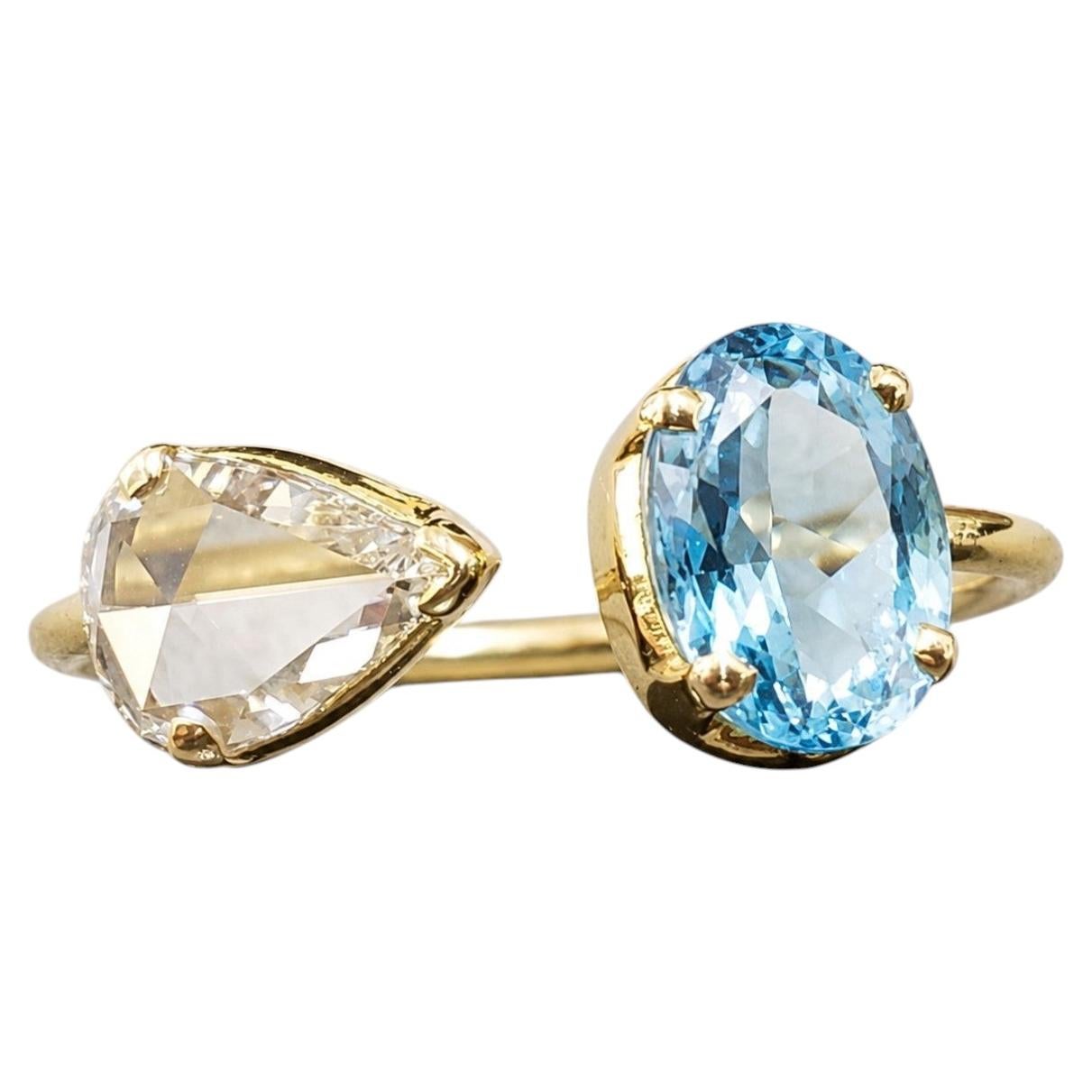 Toi Moi Aquamarine and Diamond 18K Yellow Gold Birthstone Ring