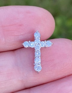 Genuine 0.31ct Eye Clean Natural White Diamond Cross Pendant in 14K White Gold