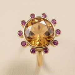 Vibrant Citrine Yellow Gold Ruby Stackable Cocktail Ring