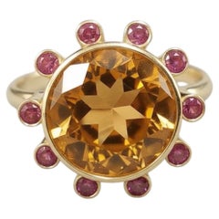 Vibrant Citrine Yellow Gold Ruby Stackable Cocktail Ring
