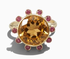 Art Deco Vibrant Citrine Yellow Gold Ruby Stackable Cocktail Ring