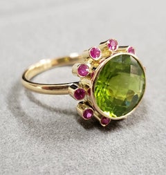 Peridot & Ruby Yellow Gold Cocktail Ring