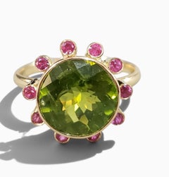 Peridot & Ruby Yellow Gold Cocktail Ring