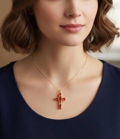 Genuine Vivid Orange Sapphire Yellow Gold Cross Pendant