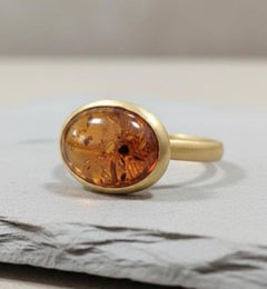 Giant Oval Amber 14K Yellow Gold Stackable Cocktail Ring