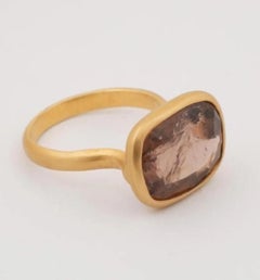Giant Brown Tourmaline Yellow Gold Stackable Cocktail Ring