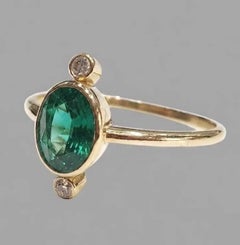 Genuine Zambian Emerald & Natural Diamonds Yellow Gold Ring