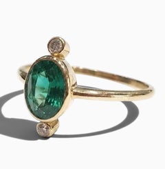 Genuine Zambian Emerald & Natural Diamonds Yellow Gold Ring