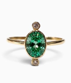 Genuine Zambian Emerald & Natural Diamonds Yellow Gold Ring