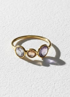 Zafiro de tres piedras Anillo de oro amarillo
