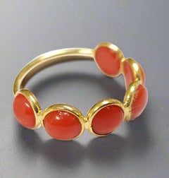 Genuine Red Mediterranean Coral Yellow Gold Ring
