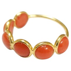 Genuine Red Mediterranean Coral Yellow Gold Ring