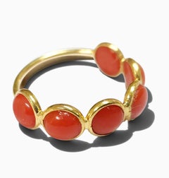 Genuine Red Mediterranean Coral Yellow Gold Ring