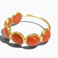 Genuine Red Mediterranean Coral Yellow Gold Ring