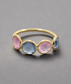 Genuine Blue and Pink Sapphire Yellow Gold Stackable Ring